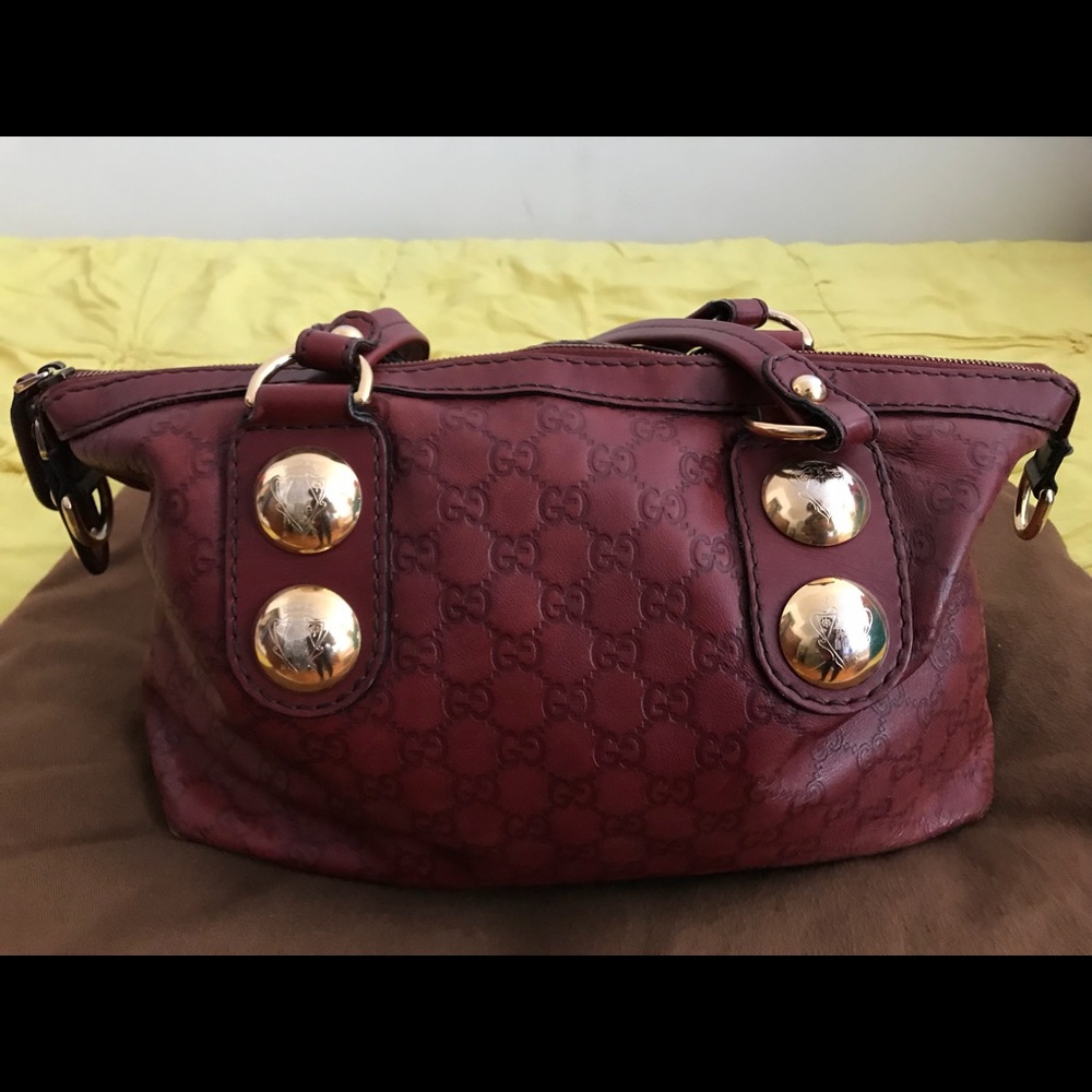 Burgundy brick red leather Gucci Babouska tote bag